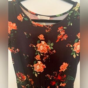 Boho Chic Cottagecore Roses Black Dress Juniors M